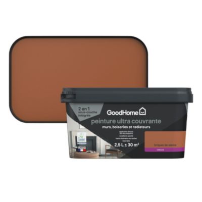Peinture couleur 2 en 1 velours GoodHome briques sienne 2,5L