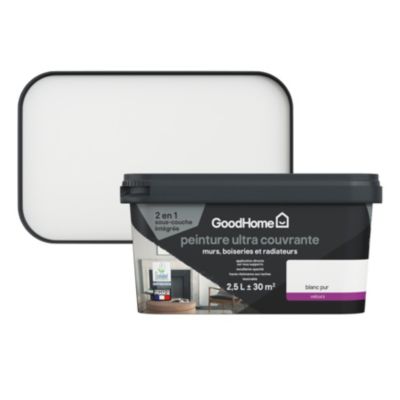 Peinture couleur 2 en 1 velours GoodHome blanc pur 2,5L