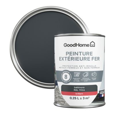 Peinture extérieure métal GoodHome Baltimore gris RAL 7016 brillant 250ml