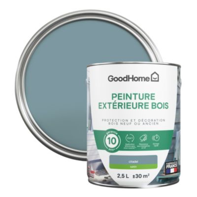 Peinture bois extérieur GoodHome Martig bleu satin 2.5L