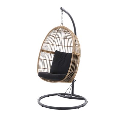 Fauteuil de jardin GoodHome Apolima en acier et rotin synthétique - Coloris marron rotin et noir ébène - Hauteur 196 cm