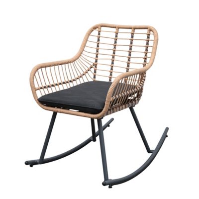 Fauteuil de jardin rocking chair GoodHome Apolima en acier et rotin synthétique - Coloris marron rot