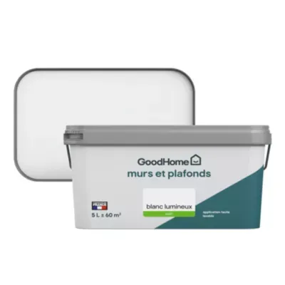 Peinture murs et plafonds GoodHome blanc lumineux satin 5L