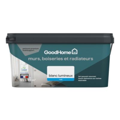 Peinture murs, plafonds et radiateurs GoodHome blanc lumineux mat 5L