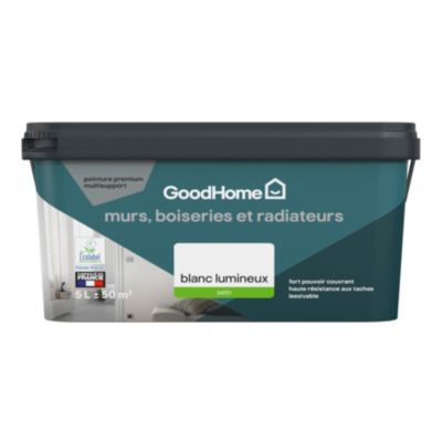 Peinture murs, plafonds et radiateurs GoodHome blanc lumineux satin 5L