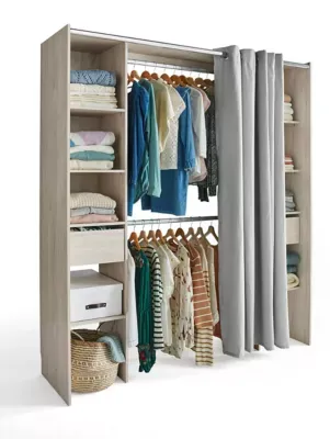 Kit dressing 2 colonnes avec rideau Komet décor chêne grisé H. 200 x L. 180 x P. 50 cm