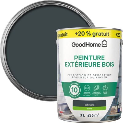 Peinture extérieure bois GoodHome Baltimore gris satin RAL 7016 2,5L + 20% gratuit