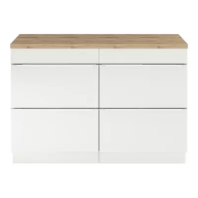 Meuble vasque à  poser blanc brillant l.120 cm Imandra + plan de toilette chêne massif Hartland  GoodHome