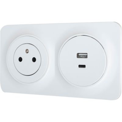 Prise avec terre affleurante Jacobsen Espen blanc composable + 2xUSB-A+C