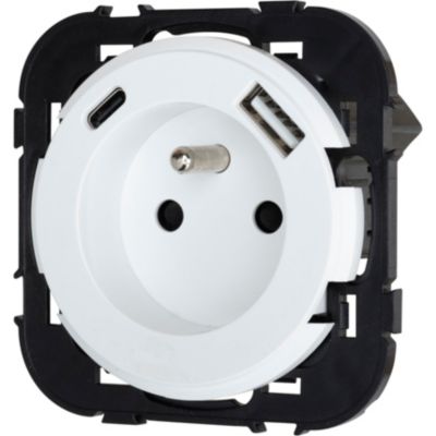 Prise avec terre Jacobsen Espen blanc à composer, 2xUSB-A+C