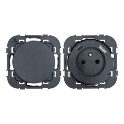 Ensemble double interrupteur + 1 prise avec terre affleurante + 1 prise USB-A+C Jacobsen Espen noir 