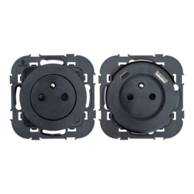 Prise avec terre Jacobsen Espen noir composable, lot de 3 + 1xUSB-A+C