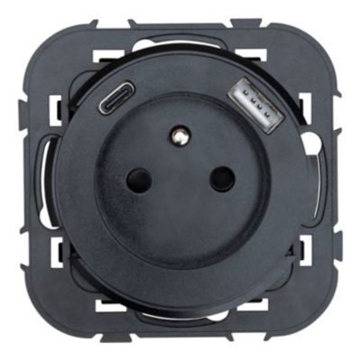 Prise avec terre Jacobsen Espen blanc à composer + 1xUSB-A + 1xUSB-C