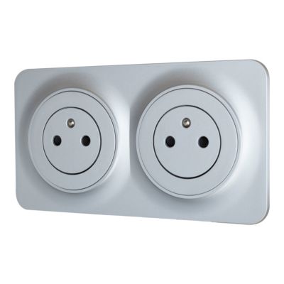 Double prise avec terre prêt câblée Jacobsen Espen aluminium composable