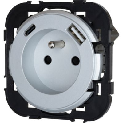 Prise avec terre Jacobsen Espen aluminium à composer + 2 USB-A + USB-C