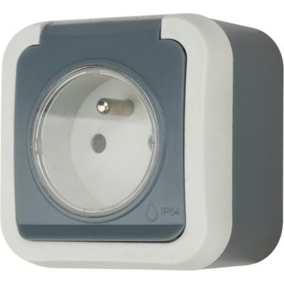 Prise avec terre étanche en saillie Jacobsen gris complet