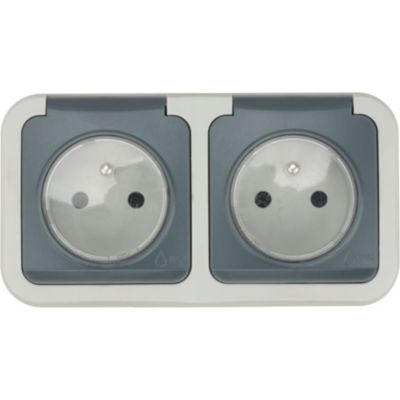 Double prise étanche en saillie Jacobsen gris complet