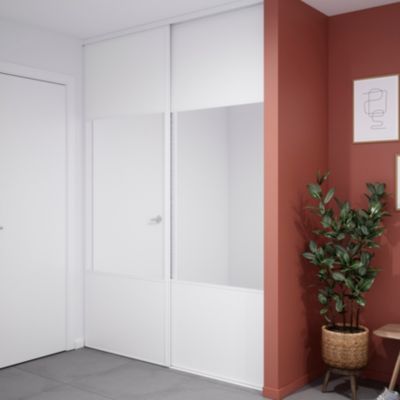 Porte de placard coulissante avec miroir blanc profil blanc GoodHome Arius H. 248,5 x L. 92.2 cm + a