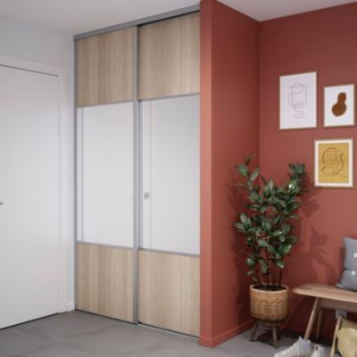 Porte de placard coulissante avec miroir effet chêne clair profil gris GoodHome Arius H. 248,5 x L.