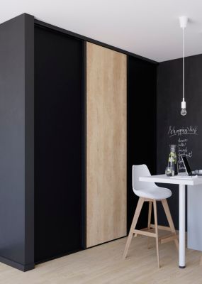 Porte de placard coulissante noir mat profil noir GoodHome Arius H. 248,5 x L. 77.2 cm + amortisseur