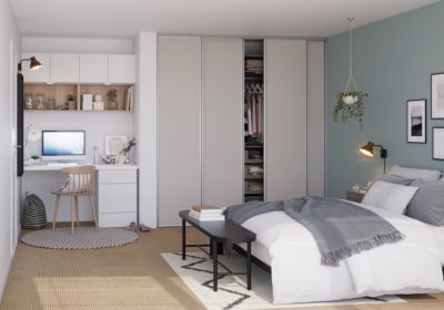 Porte de placard coulissante gris clair mat profil gris GoodHome Arius H. 248,5 x L. 62.2 cm + amort