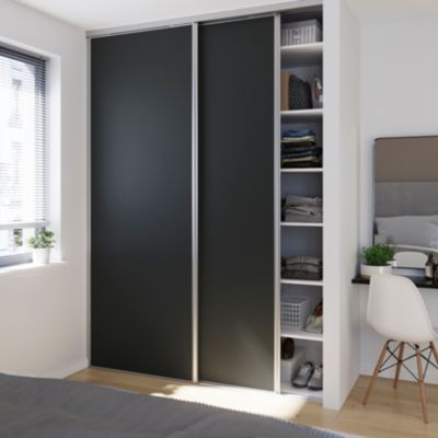 Porte de placard coulissante anthracite profil gris GoodHome Arius H. 248,5 x L. 92.2 cm + amortisse