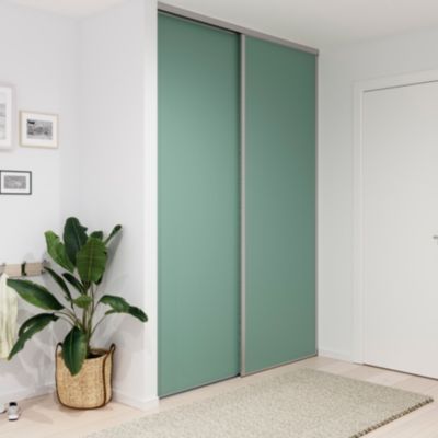 Porte de placard coulissante vert de gris profil gris GoodHome Arius H. 248,5 x L. 92.2 cm + amortis