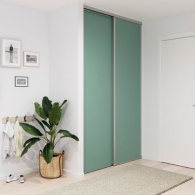 Porte de placard coulissante vert de gris profil gris GoodHome Arius H. 248,5 x L. 77.2 cm + amortis