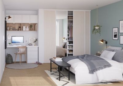 Porte de placard coulissante bois nordique profil blanc GoodHome Arius H. 248,5 x L. 62.2 cm + amort