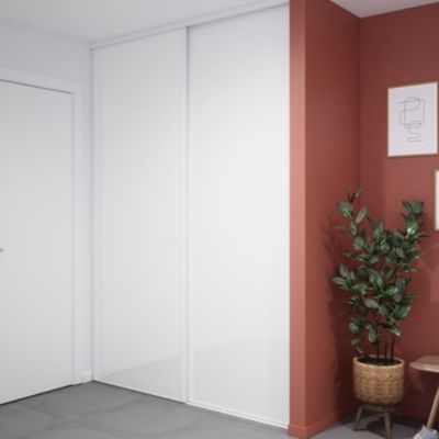 Porte de placard coulissante blanc brillant profil blanc GoodHome Arius H. 248,5 x L. 92.2 cm + amor