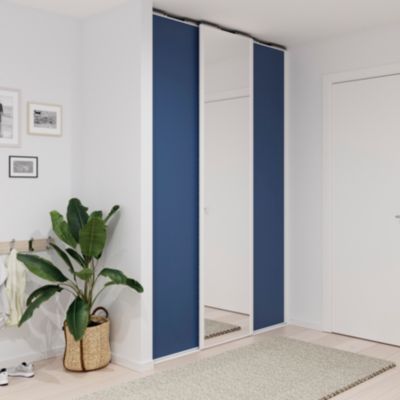 Porte de placard coulissante bleu profil blanc GoodHome Arius H. 248,5 x L. 62.2 cm + amortisseurs
