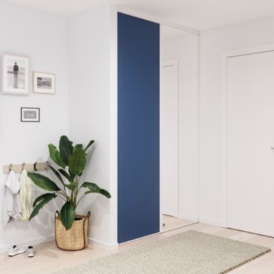 Porte de placard coulissante bleu profil blanc GoodHome Arius H. 248,5 x L. 77.2 cm + amortisseurs