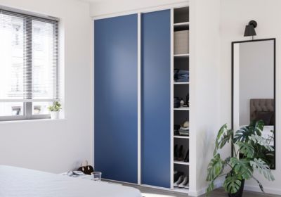 Porte de placard coulissante bleu profil blanc GoodHome Arius H. 248,5 x L. 92.2 cm + amortisseurs