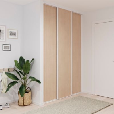 Porte de placard coulissante effet chêne clair profil blanc GoodHome Arius H. 248,5 x L. 62.2 cm + a
