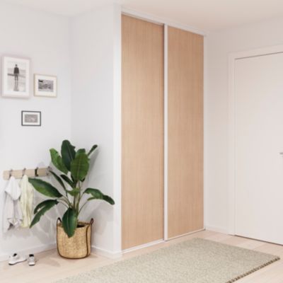 Porte de placard coulissante effet chêne clair profil blanc GoodHome Arius H. 248,5 x L. 77.2 cm + a