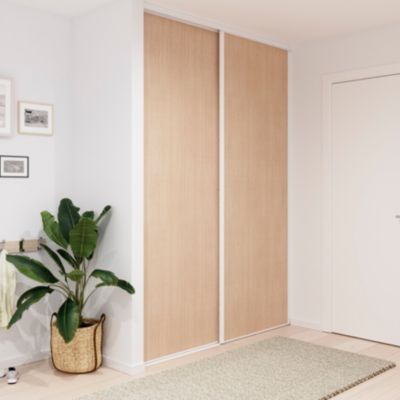 Porte de placard coulissante effet chêne clair profil blanc GoodHome Arius H. 248,5 x L. 92.2 cm + a