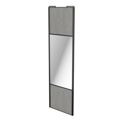 Porte de placard coulissante avec miroir béton profil noir GoodHome Arius H. 248,5 x L. 77.2 cm + am