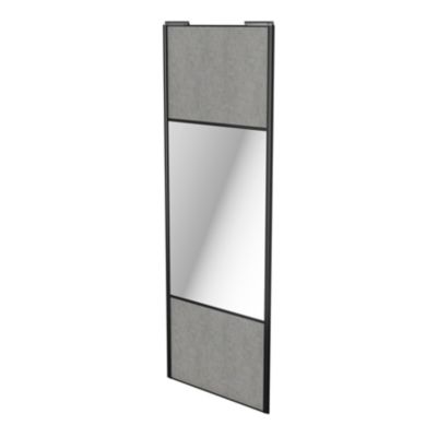 Porte de placard coulissante avec miroir béton profil noir GoodHome Arius H. 248,5 x L. 92.2 cm + am
