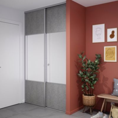Porte de placard coulissante avec miroir béton profil gris GoodHome Arius H. 248,5 x L. 77.2 cm + am