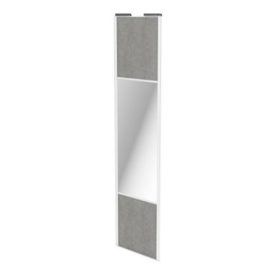 Porte de placard coulissante avec miroir béton profil blanc GoodHome Arius H. 248,5 x L. 62.2 cm + a