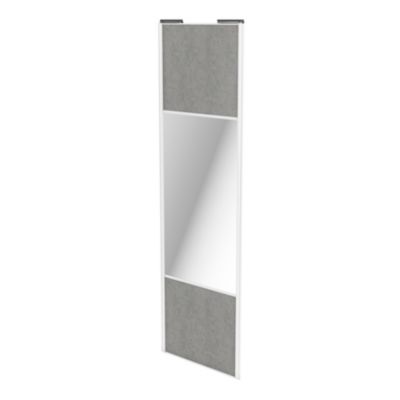 Porte de placard coulissante avec miroir béton profil blanc GoodHome Arius H. 248,5 x L. 77.2 cm + a