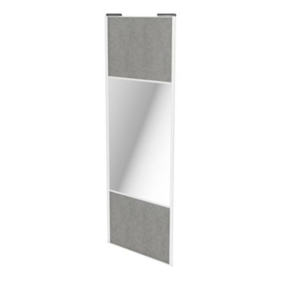 Porte de placard coulissante avec miroir béton profil blanc GoodHome Arius H. 248,5 x L. 92.2 cm + a