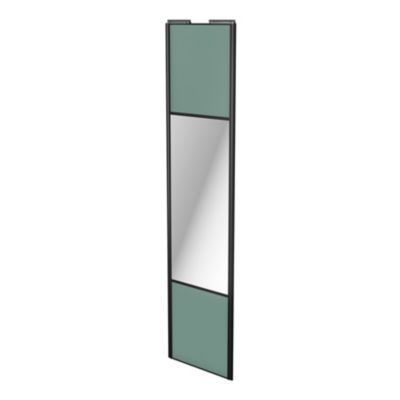 Porte de placard coulissante avec miroir vert de gris profil noir GoodHome Arius H. 248,5 x L. 62.2 