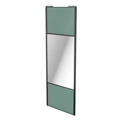 Porte de placard coulissante avec miroir vert de gris profil noir GoodHome Arius H. 248,5 x L. 92.2 