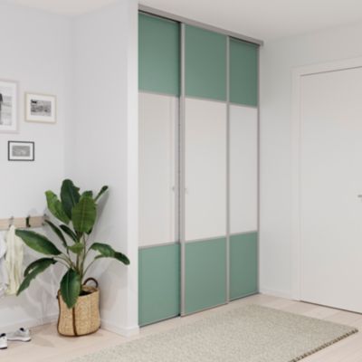 Porte de placard coulissante avec miroir vert de gris profil gris GoodHome Arius H. 248,5 x L. 62.2