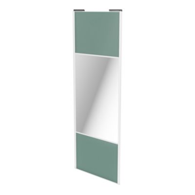Porte de placard coulissante avec miroir vert de gris profil blanc GoodHome Arius H. 248,5 x L. 92.2