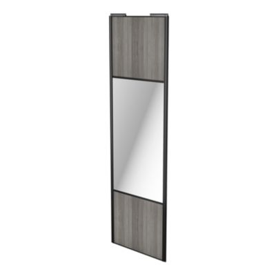 Porte de placard coulissante avec miroir effet chêne grisé profil noir GoodHome Arius H. 248,5 x L.