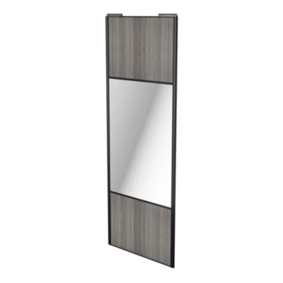 Porte de placard coulissante avec miroir effet chêne grisé profil noir GoodHome Arius H. 248,5 x L.