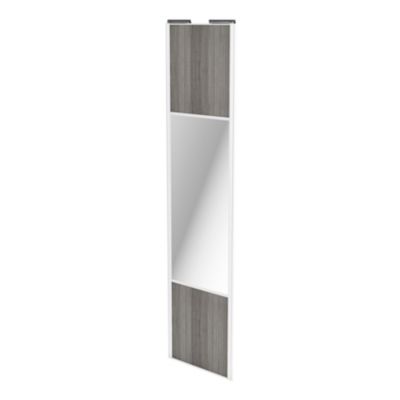 Porte de placard coulissante avec miroir effet chêne grisé profil blanc GoodHome Arius H. 248,5 x L.