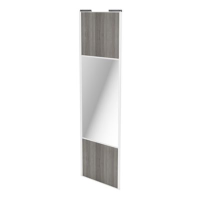 Porte de placard coulissante avec miroir effet chêne grisé profil blanc GoodHome Arius H. 248,5 x L.